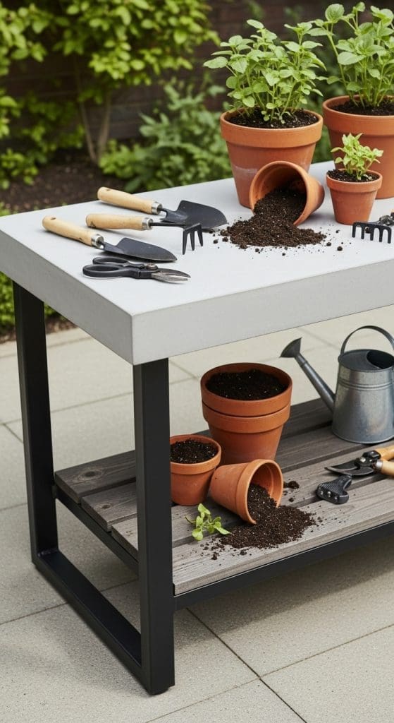 Concrete top potting bench ideas