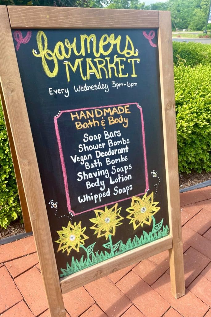 chalkboard with farmstand information 
