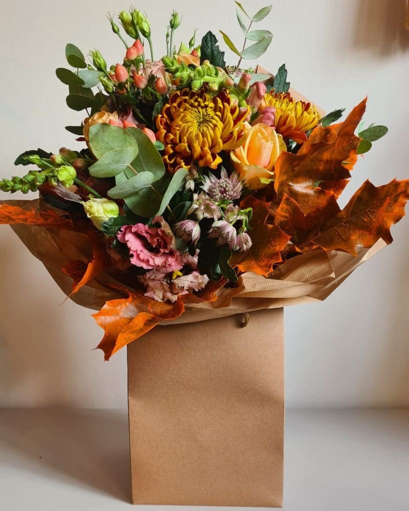 flowers in a paper bag 
