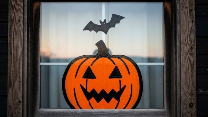 simple diy window painting of a pumpkin