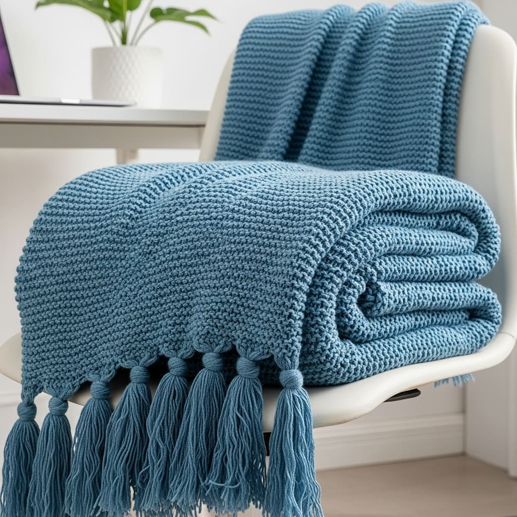 blue knit blanket