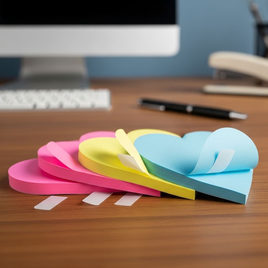 different color heart shaped sticky notes