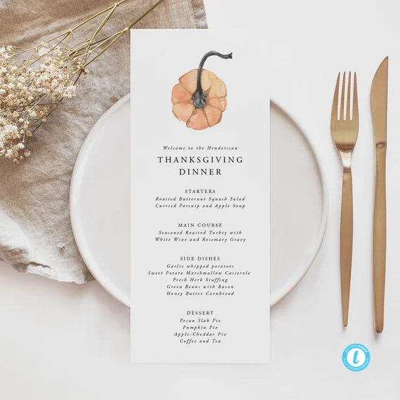 Thanksgiving Place Setting menu on white plate