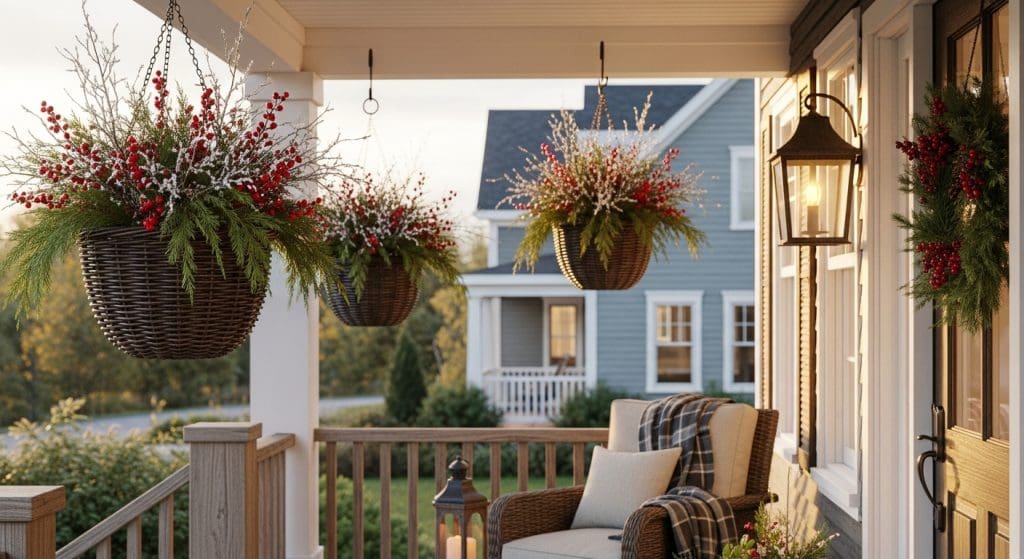 old vintage hanging baskets used as planters
