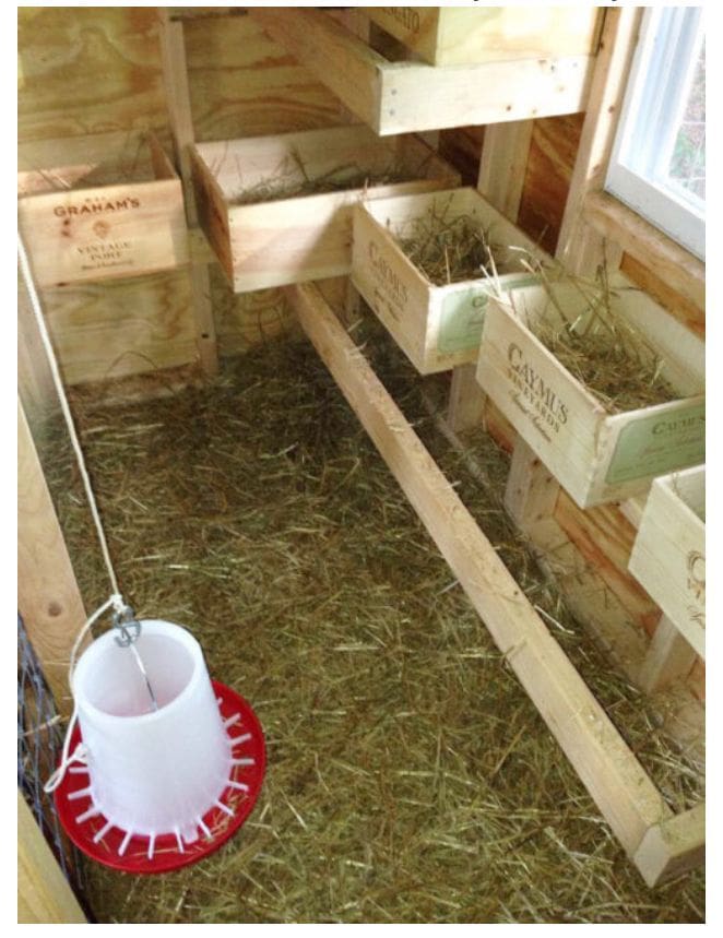 Chicken nest made from old wooden boxes