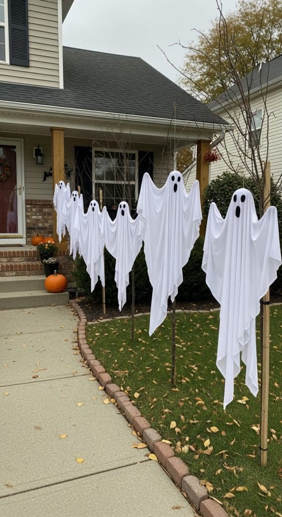 Ghost staked into ground as halloween walkway ideas