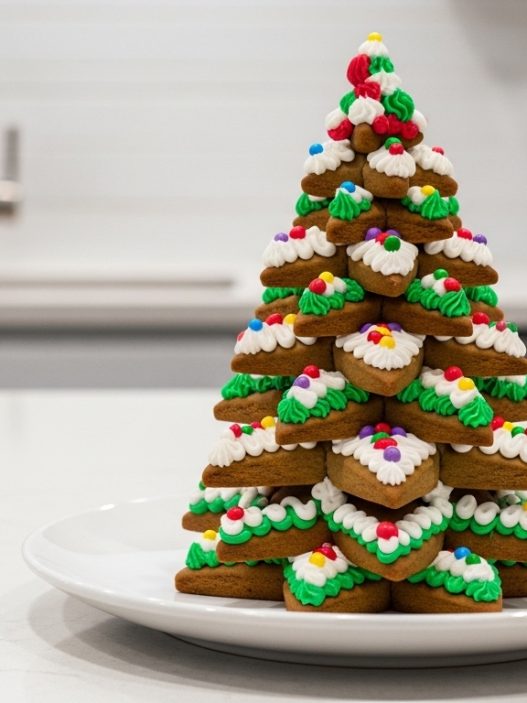 gingerbread christmas tree decorating with green icing