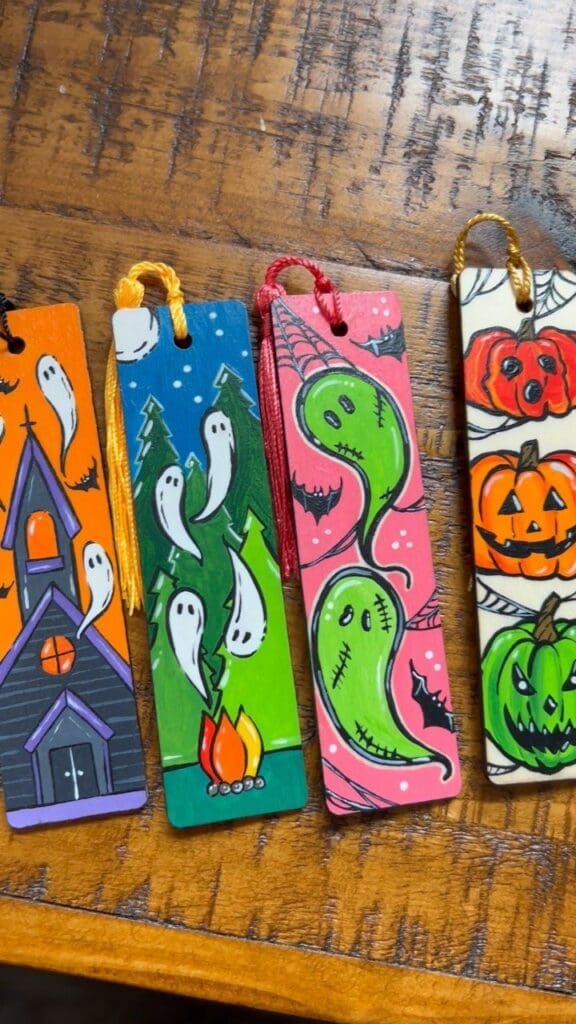 halloween book marks with painted halloween decor