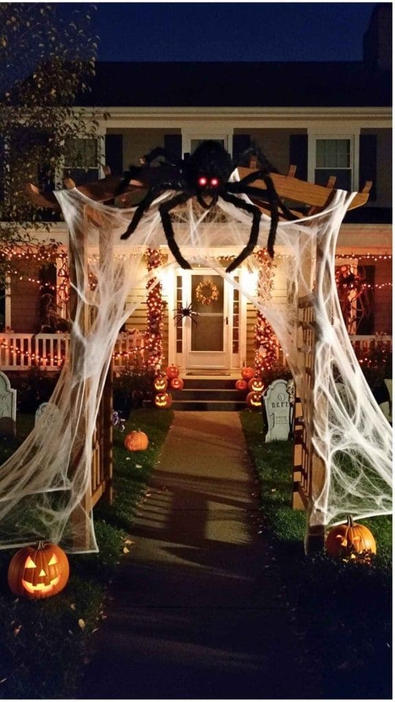 spider web archway Halloween Walkway Ideas for the front of the house 