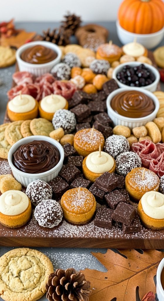 Easy Thanksgiving Charcuterie Board Ideas dessert board idea with cookies, chocolate squares and chocolate dips