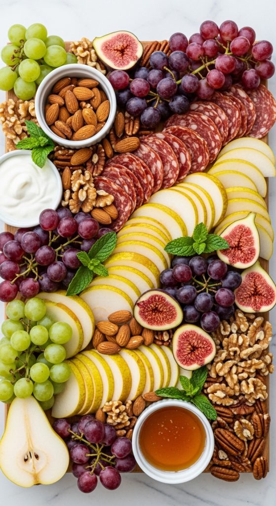 Easy Thanksgiving Charcuterie Board Ideas made from figs and clusters of grapes