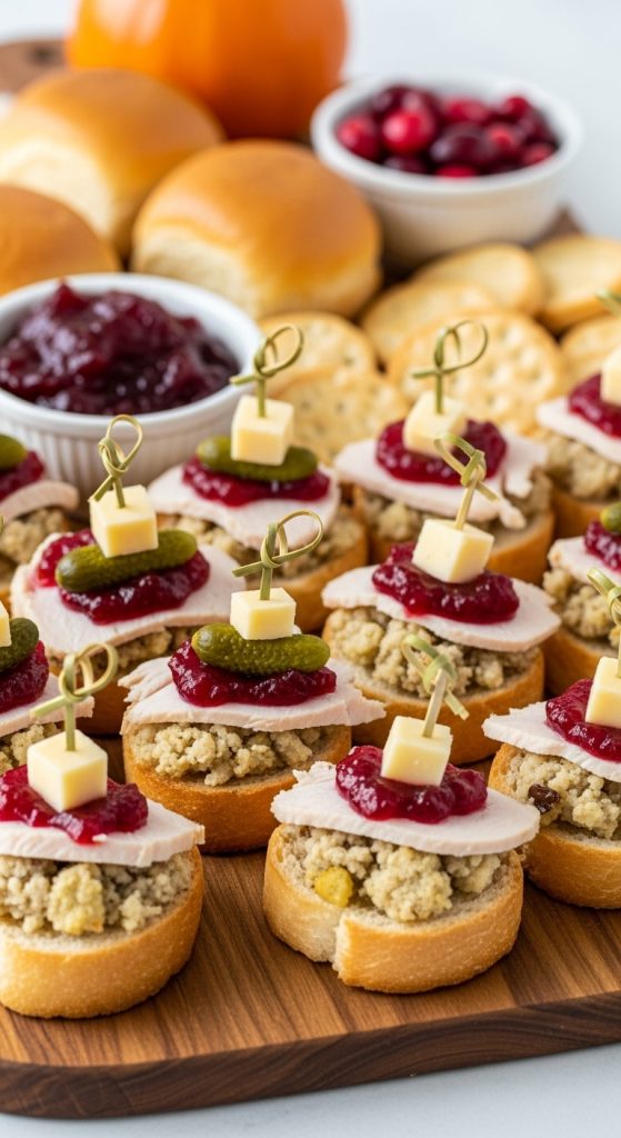 Easy Thanksgiving Charcuterie Board Ideas made from leftover foods with bread rolls, cranberry sauce and cheese