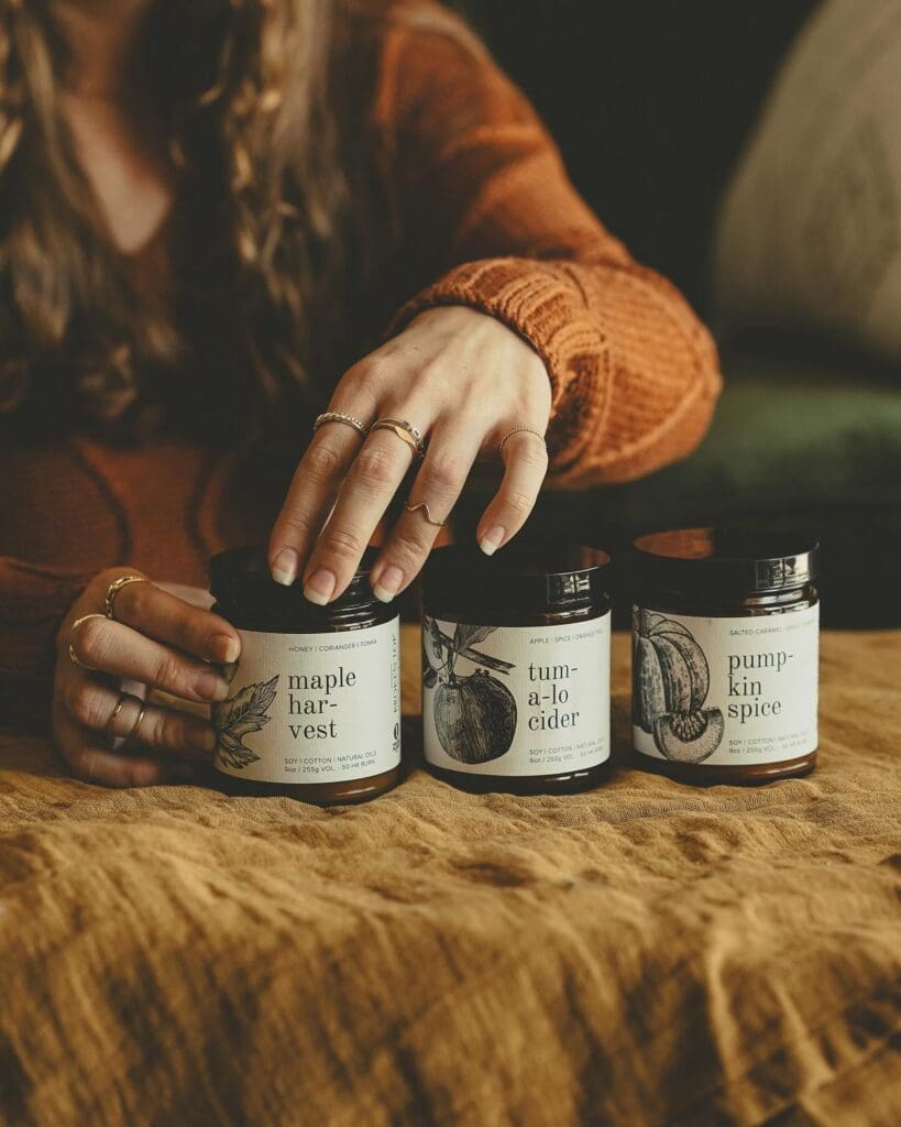 trio of fall scented candles Thanksgiving Gift Basket idea