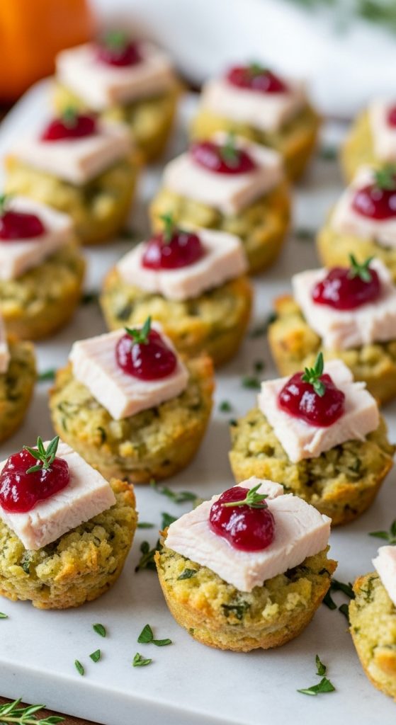 Thanksgiving Turkey Charcuterie Board Ideas using leftover turkey, cranberry sauce and stuffing to create mini turkey bites