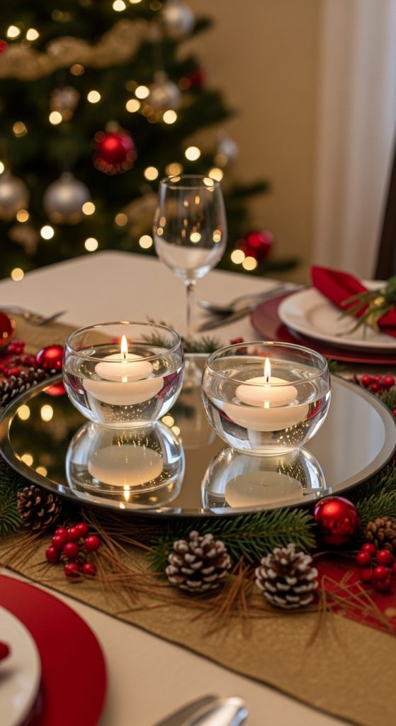 mirror tray with Christmas Floating Candle Centerpieces