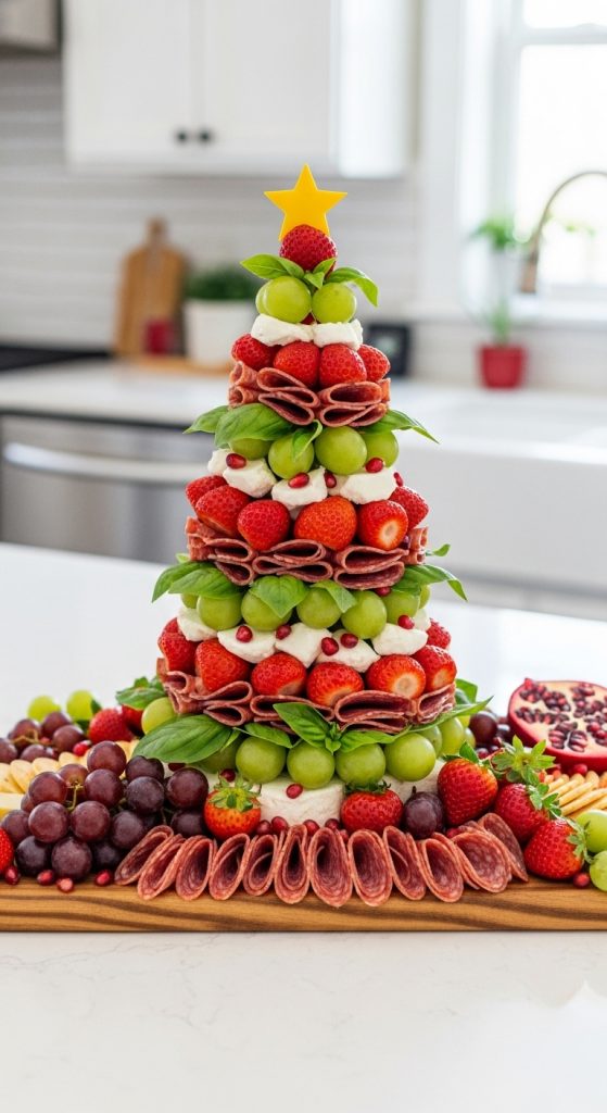 3D shaped charcuterie board with strawberries and grapes