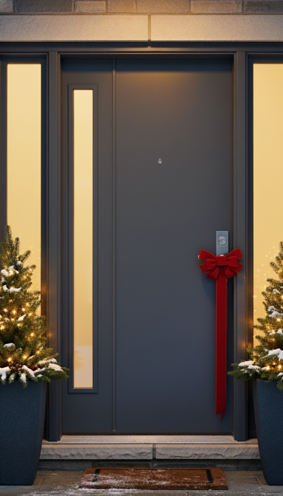 Simple red ribbon a a door handle minimal decor for christmas