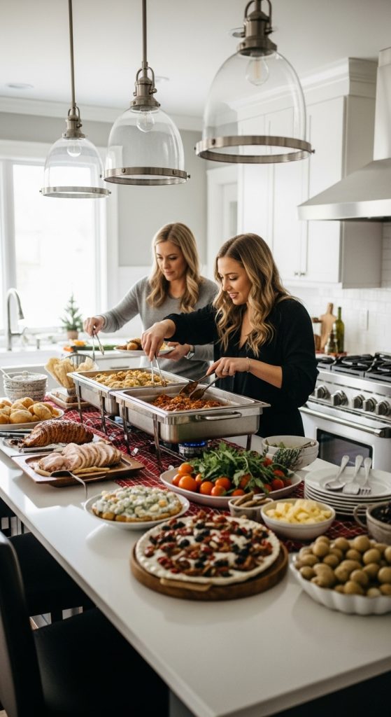 hot food opposite stove for easy refill 