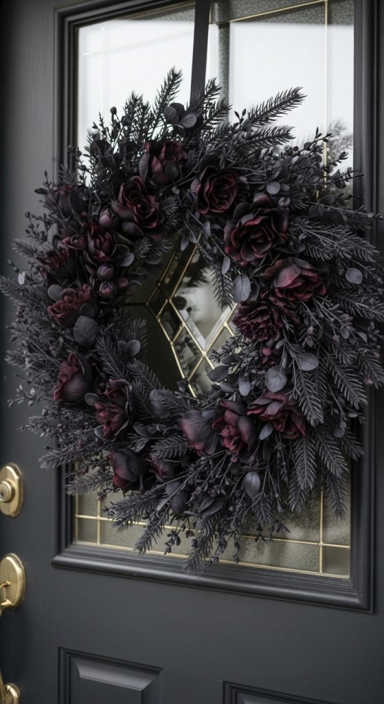 Gothic Decoration Ideas for Christmas wreaths on a front dor