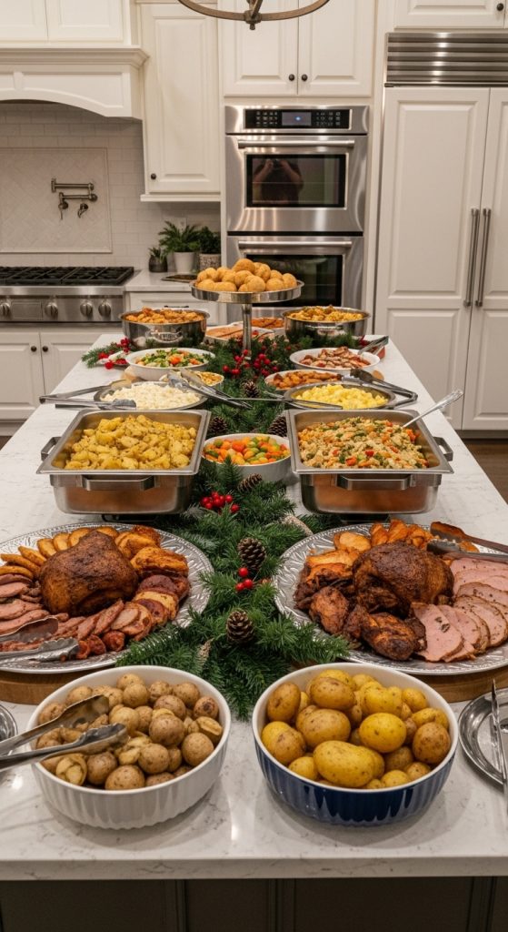 mirrored effect on a kitchen island for lots of guests 