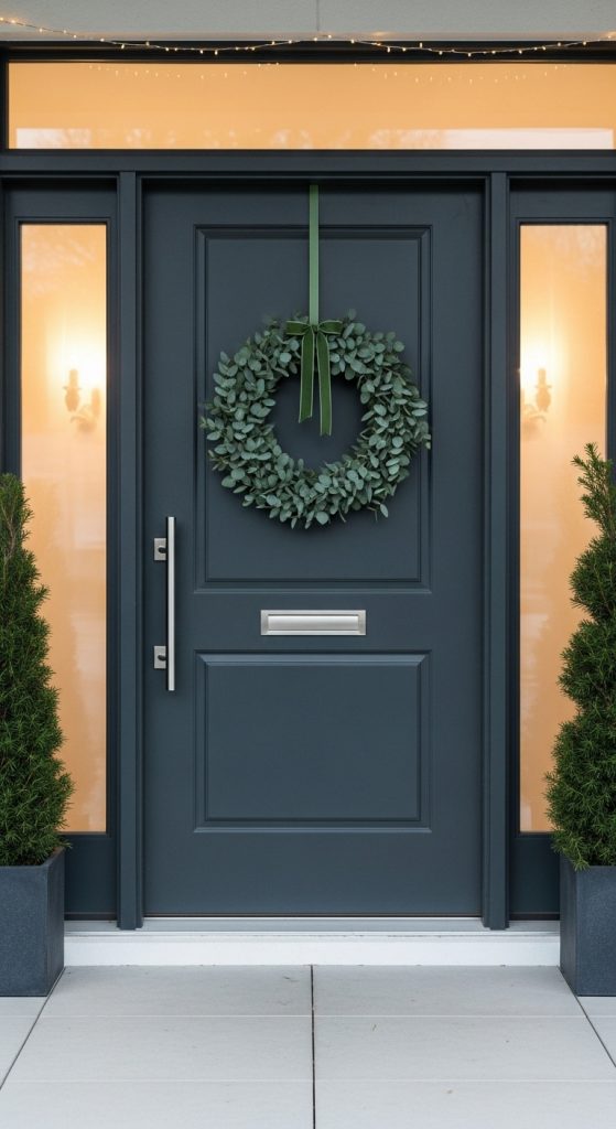 simple eucalyptus garland hanging on modern door