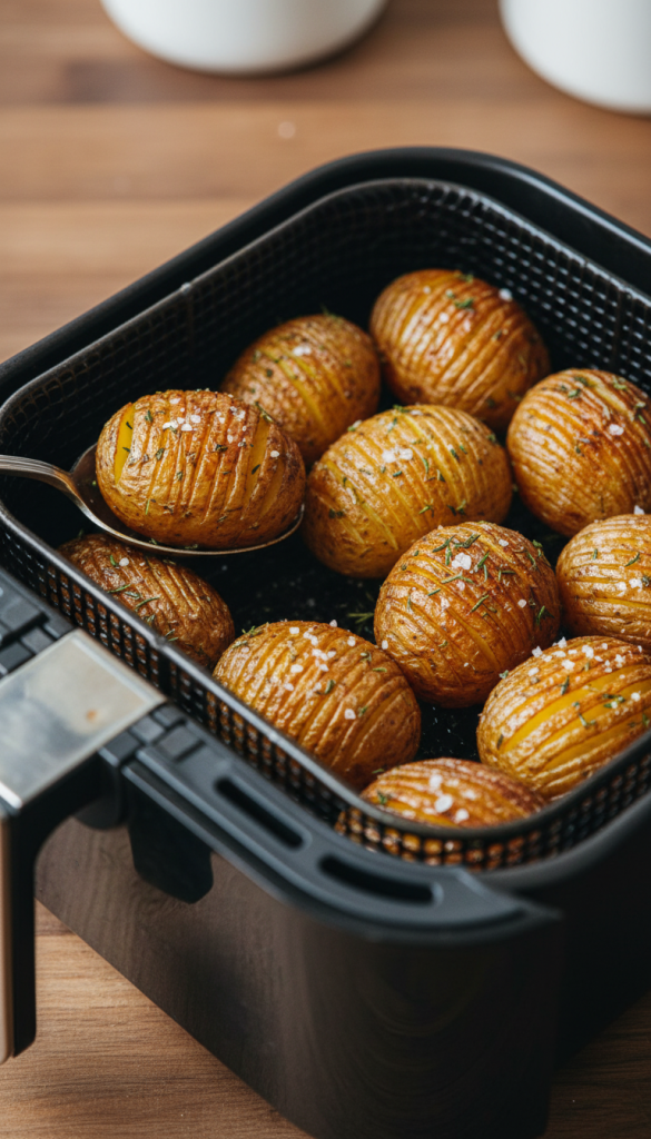 rosemary potatoes in an airfryer basket
