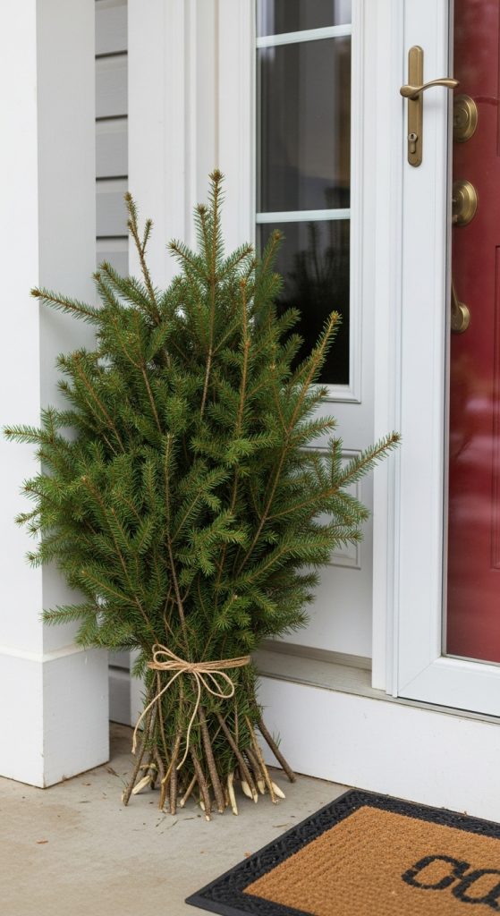 bundle of evergreen on front porch for Rustic Front Porch Decor For Christmas