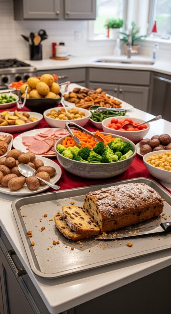 Desserts served on baking trays to keep space tidy