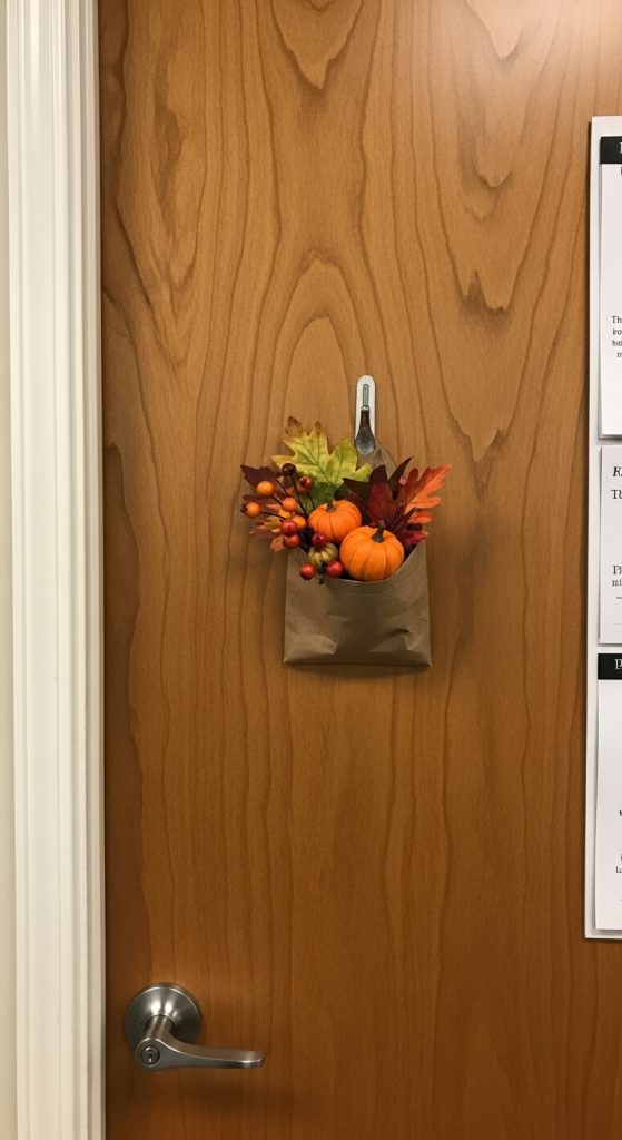 Cornucopia on a door Thanksgiving office door decor
