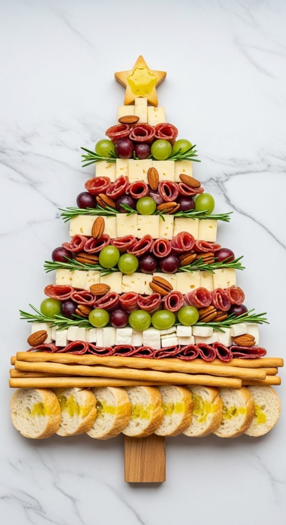 Christmas Tree Charcuterie Board with bread