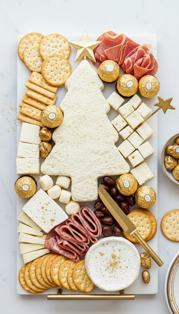 white and gold themed charcuterie board inspiration