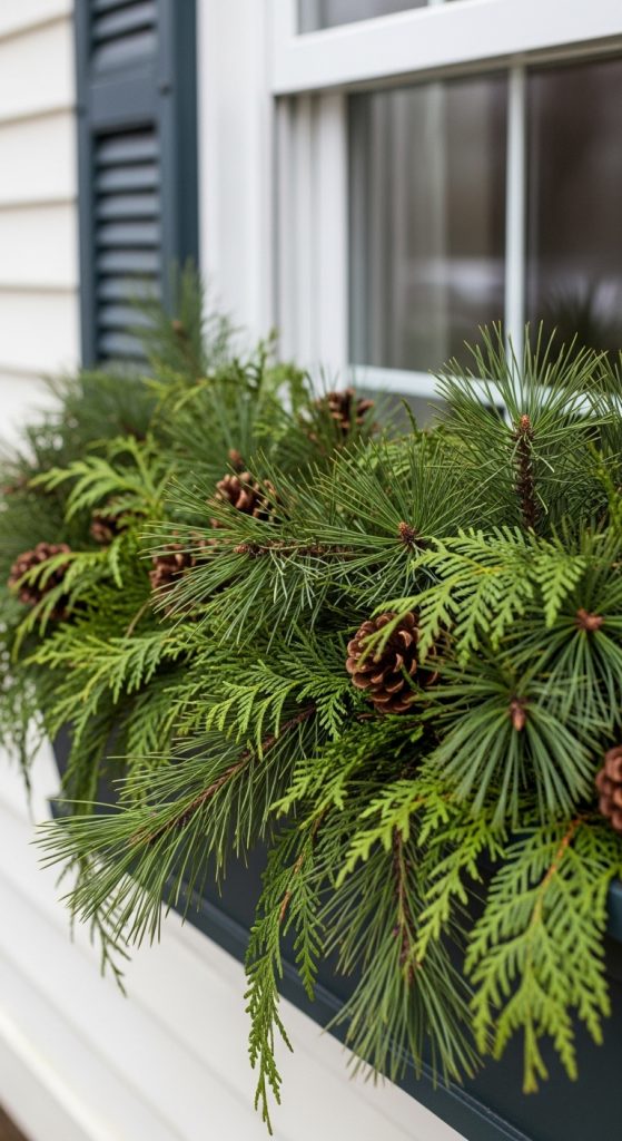 fresh pine and cedar mix in Winter Planter Box