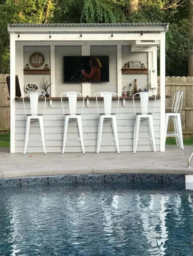 Sports Pool Bar with waterproof TV and tall bar stools
