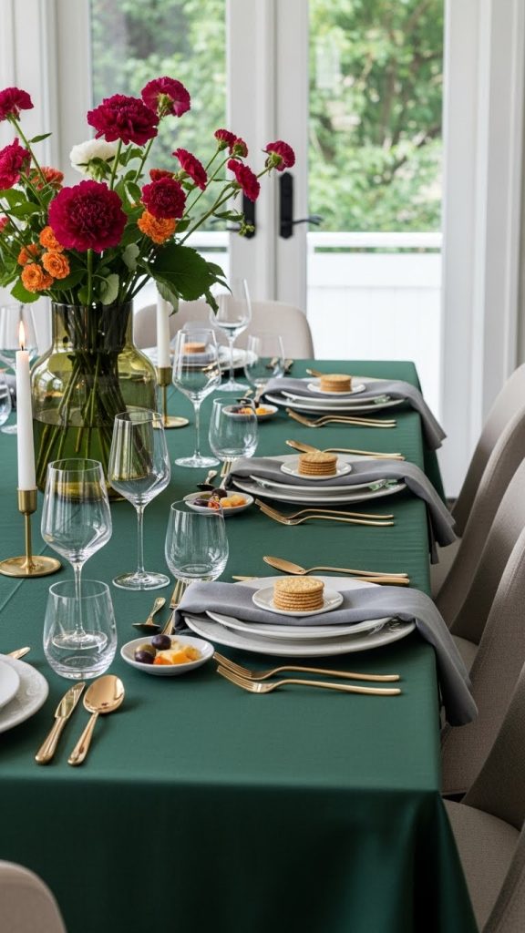 green color palette table with small appetizers next to each place setting