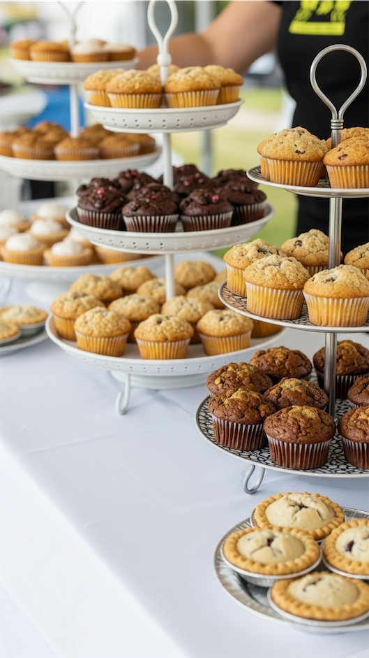 tiered cake stands with muffins