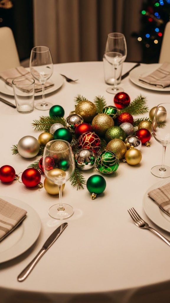 baubles scattered on a round table 