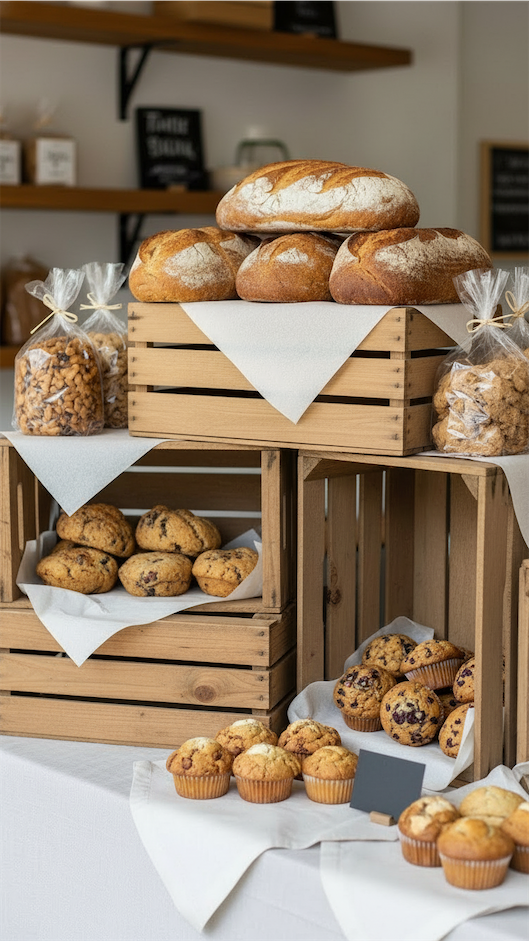 Bread being displayed on crates