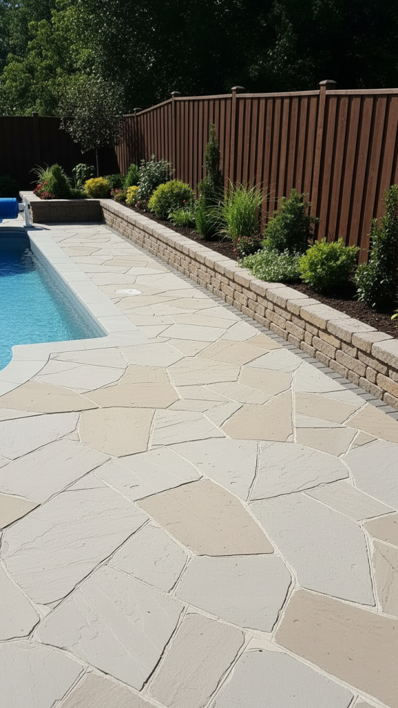 retaining wall next to fence planters