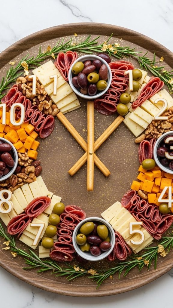 Fun clock shaped and themed charcuterie board