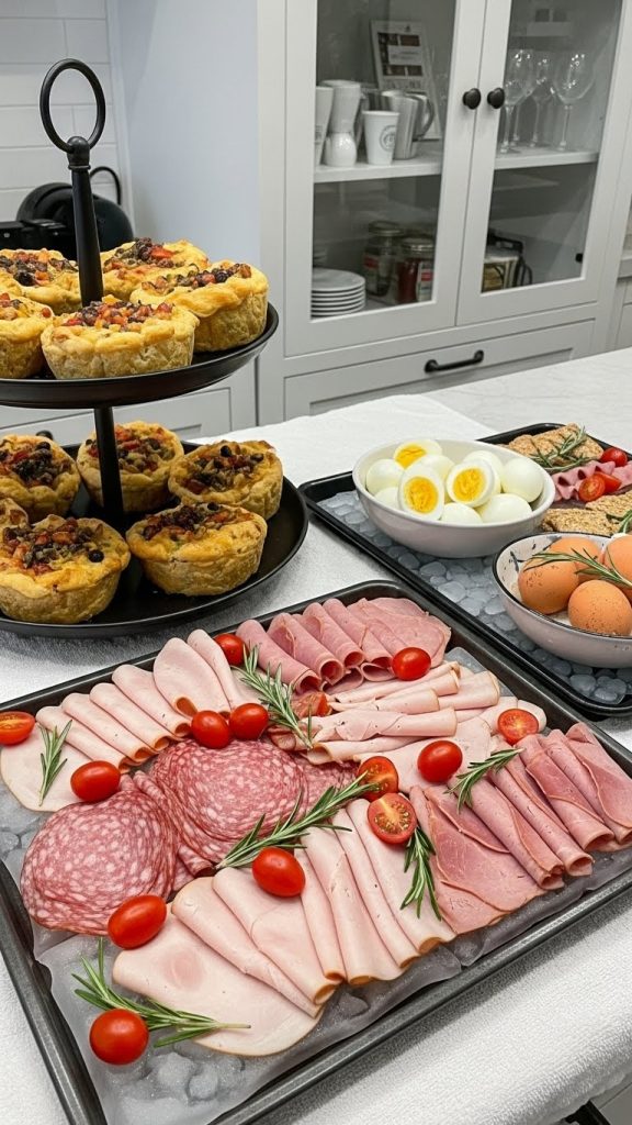 Cold meats and eggs on ice platters to keep them cool
