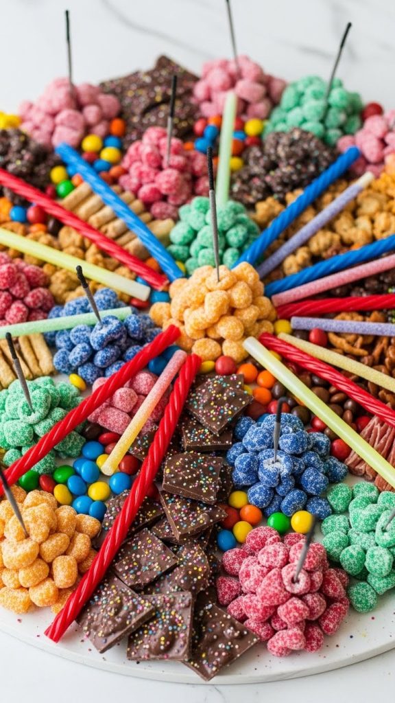Colourful candy charcuterie board