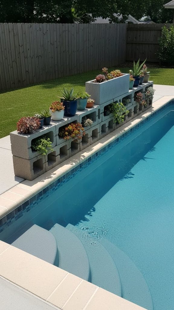 DIY Concrete Planters next to pool
