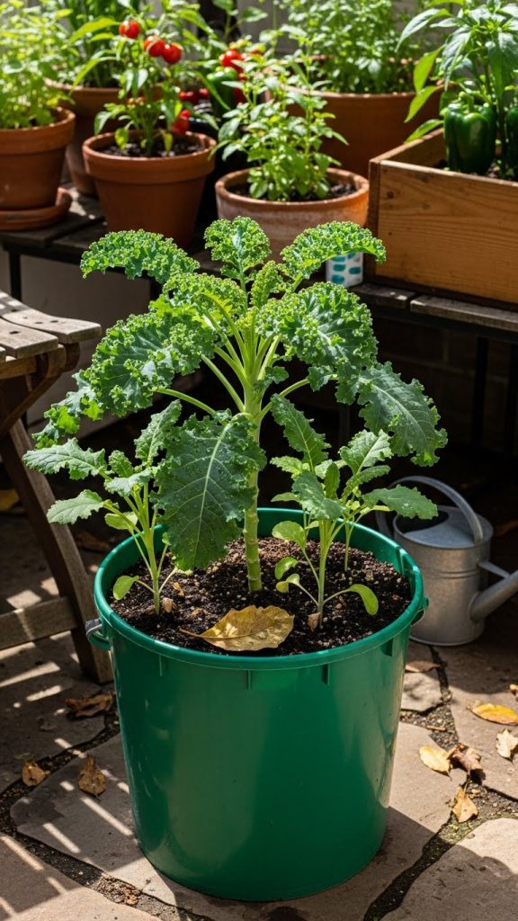 kale being grown in a container