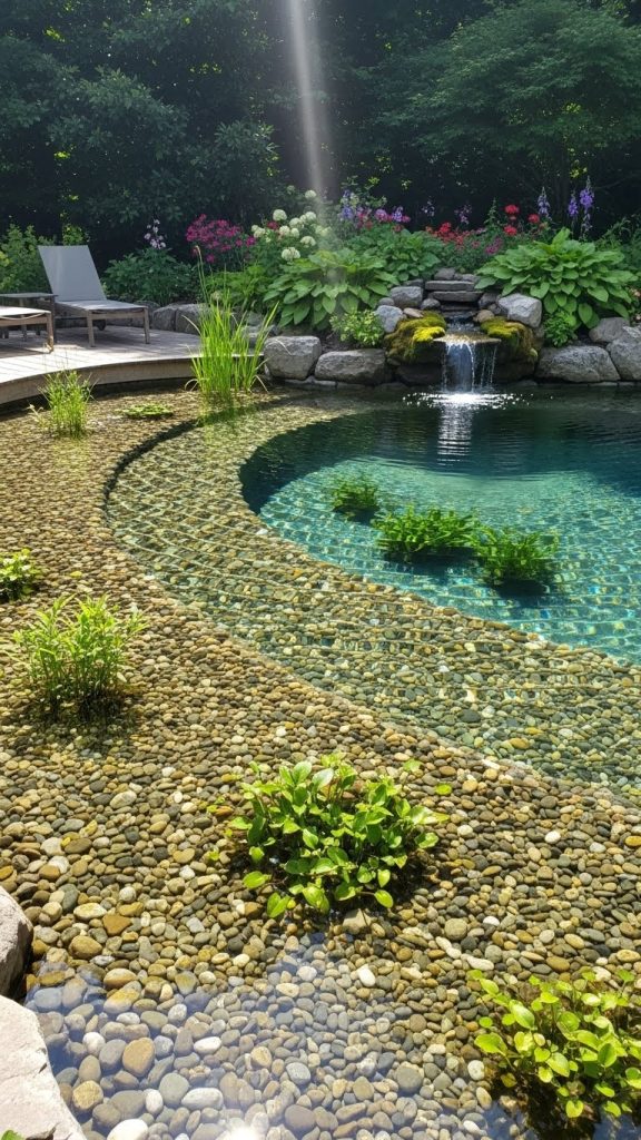 layers of gravel used to help with the filtration of a natural water pool