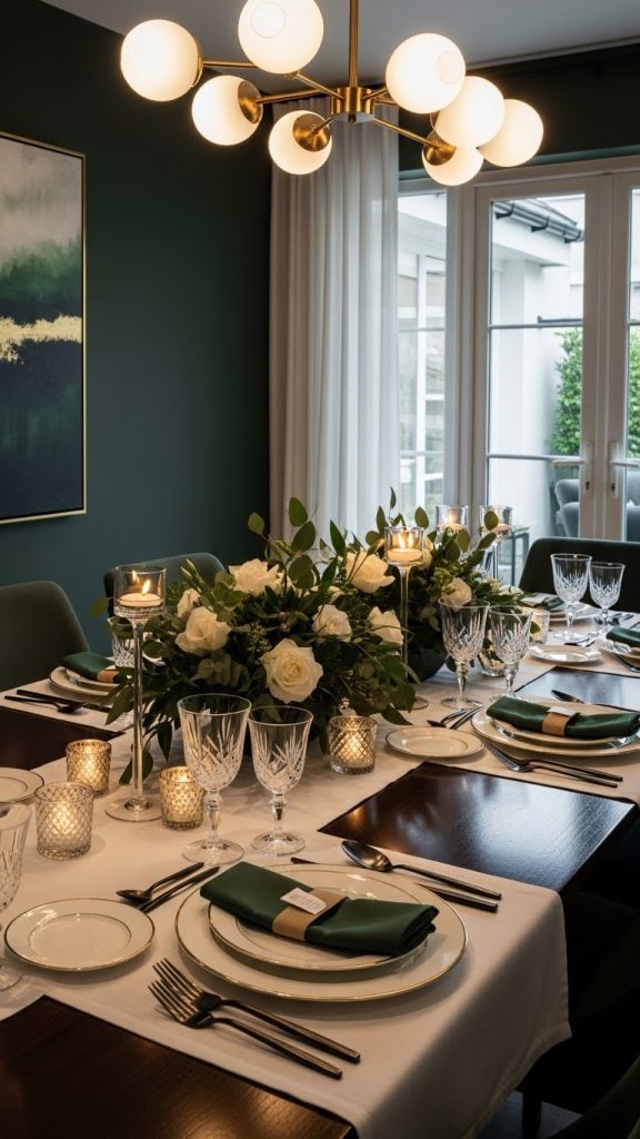 a mixture of crystal glassware and matte cutlery to create an Elegant New Years Eve Table