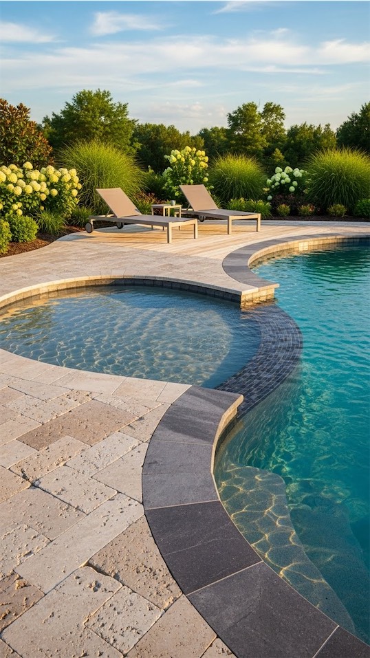 mixed material Pool Coping around the edge of a large pool