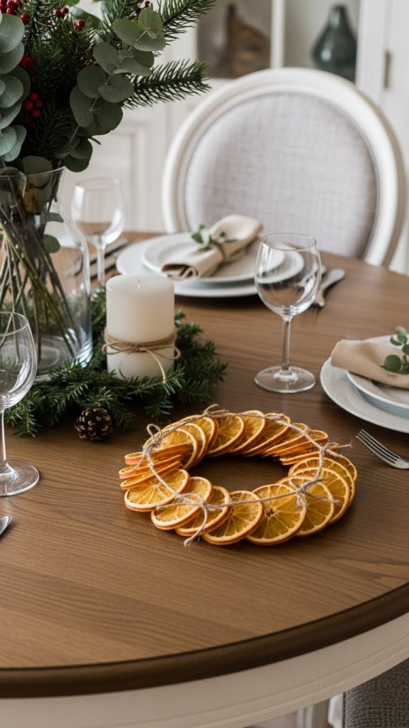 Dried orange slices tied onto a piece of twine 