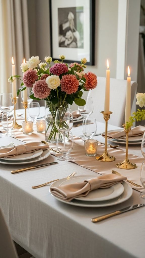 champagne color palette table setting for nye