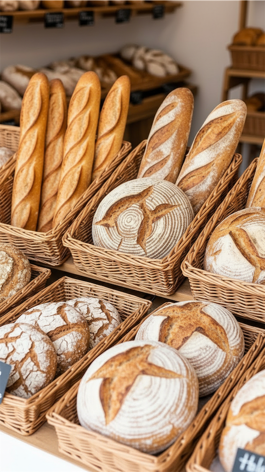 bread in baskets Farmers Market Bakery Display