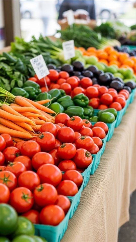 colourful display of veg at farmers market